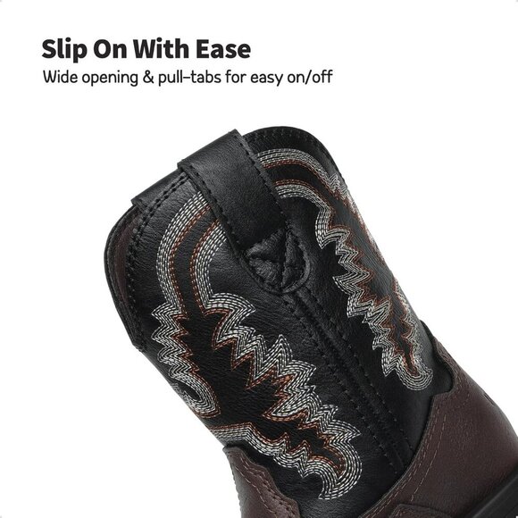 🆕 Men Black Western Cowboy Boots Toddler Square Toe Riding Mid Calf Shoes - Picture 5 of 7